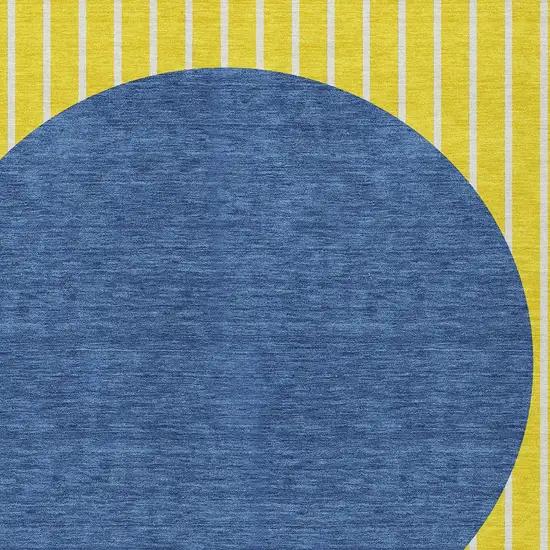 Yellow And Blue Striped Washable Indoor Outdoor Area Rug Photo 5