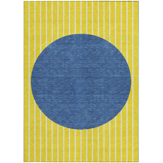 Yellow And Blue Striped Washable Indoor Outdoor Area Rug Photo 6