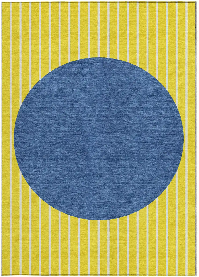 Yellow And Blue Striped Washable Indoor Outdoor Area Rug Photo 6