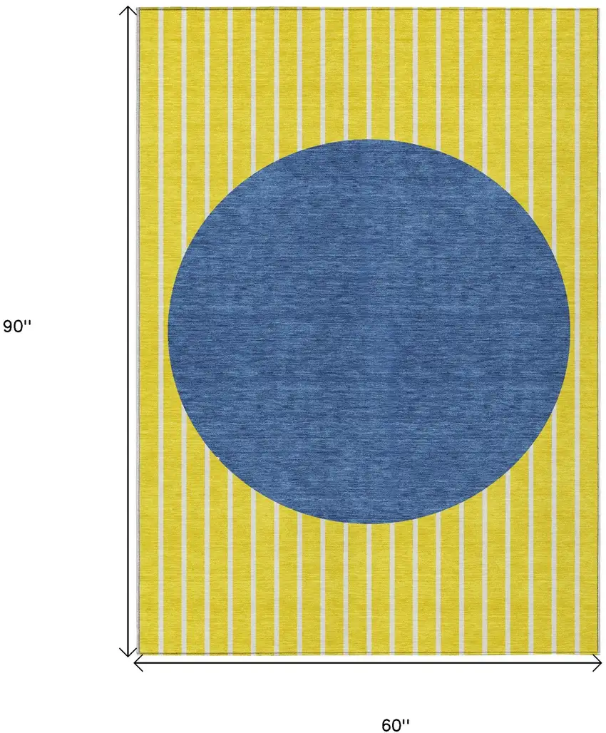 Yellow And Blue Striped Washable Indoor Outdoor Area Rug Photo 3