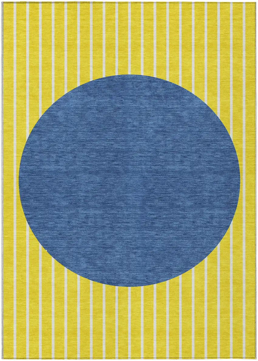 Yellow And Blue Striped Washable Indoor Outdoor Area Rug Photo 2