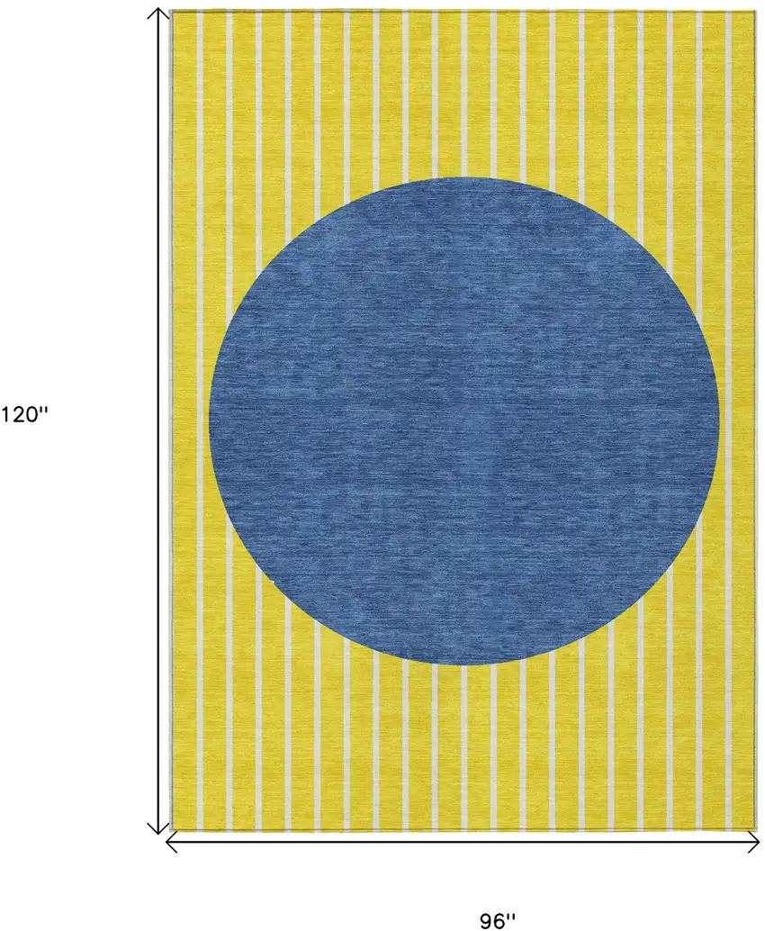 Yellow And Blue Striped Washable Indoor Outdoor Area Rug Photo 3