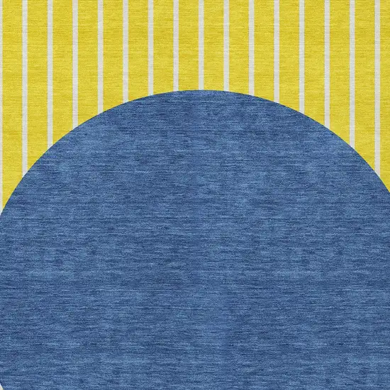 Yellow And Blue Striped Washable Indoor Outdoor Area Rug Photo 5