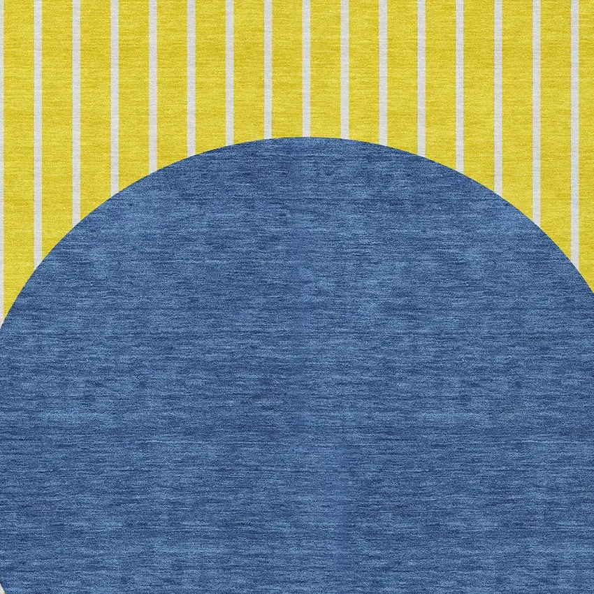 Yellow And Blue Striped Washable Indoor Outdoor Area Rug Photo 5