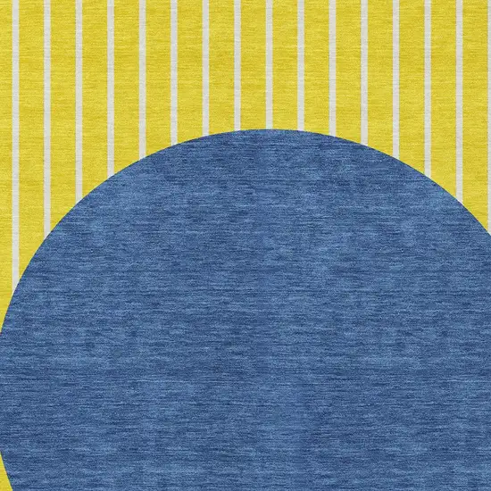 Yellow And Blue Striped Washable Indoor Outdoor Area Rug Photo 5