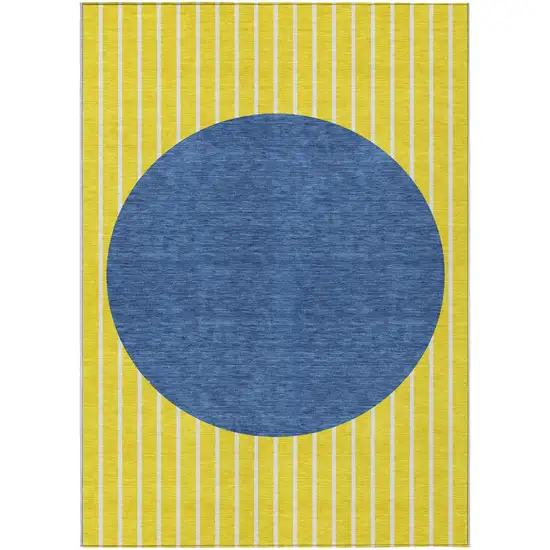 Yellow And Blue Striped Washable Indoor Outdoor Area Rug Photo 2