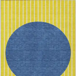 Photo of Yellow And Blue Striped Washable Indoor Outdoor Area Rug