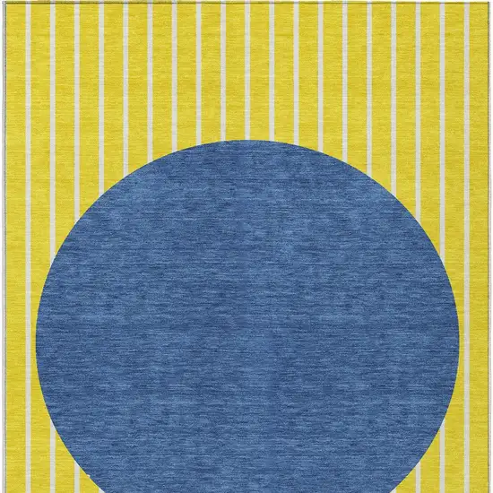 Yellow And Blue Striped Washable Indoor Outdoor Area Rug Photo 6