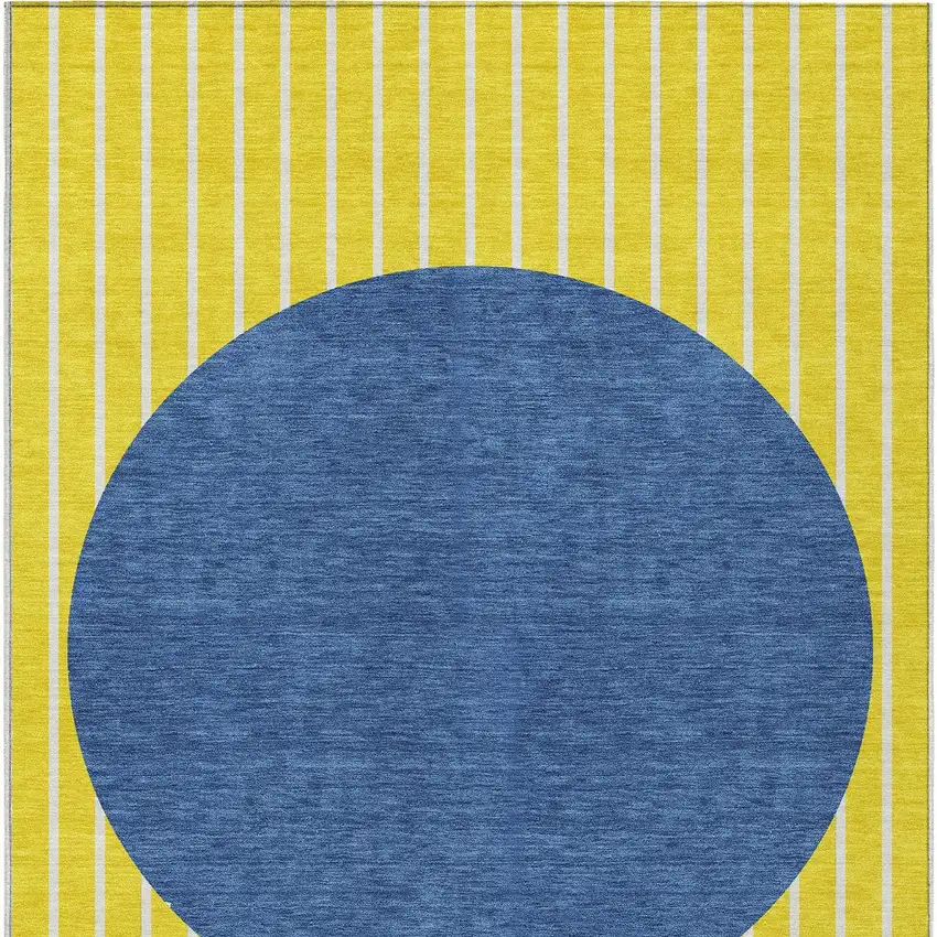 Yellow And Blue Striped Washable Indoor Outdoor Area Rug Photo 6