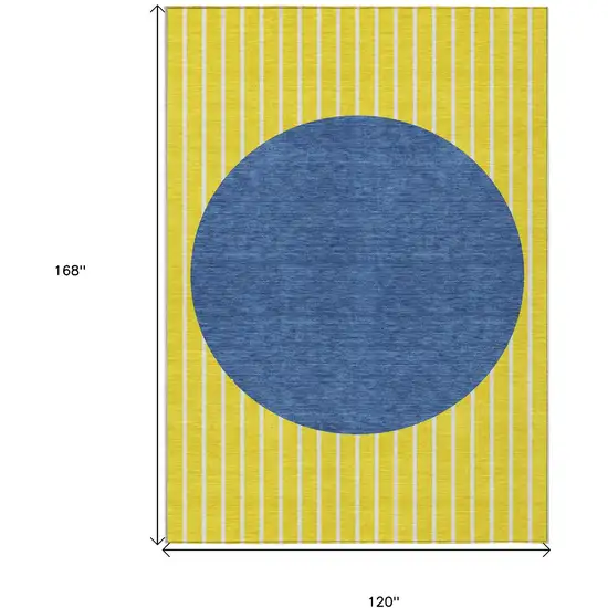 Yellow And Blue Striped Washable Indoor Outdoor Area Rug Photo 3