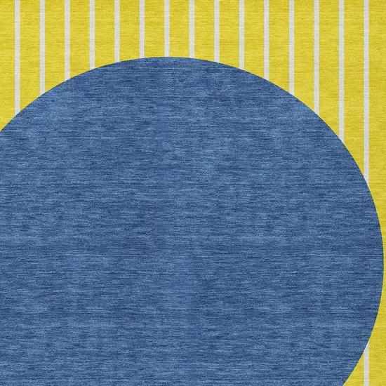 Yellow And Blue Striped Washable Indoor Outdoor Area Rug Photo 5