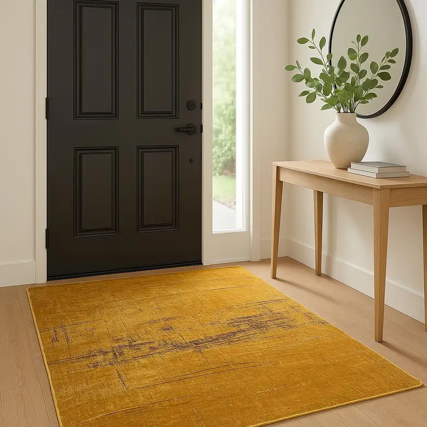 Yellow And Brown Chevron ,Washable, Area Rug Photo 1