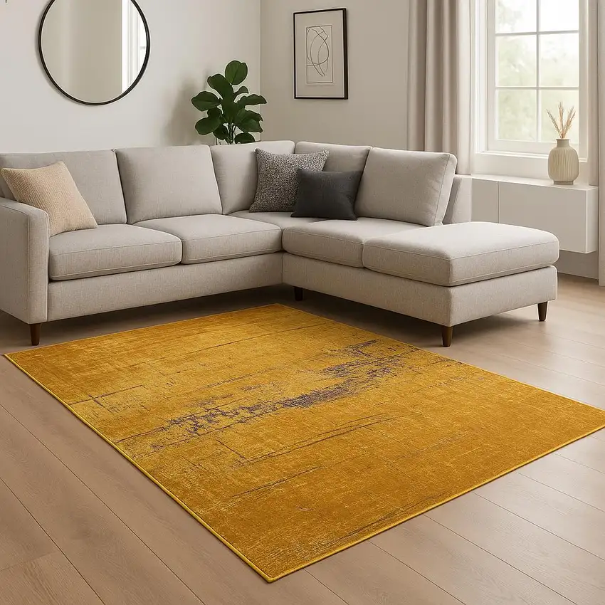 Yellow And Brown Chevron ,Washable, Area Rug Photo 1