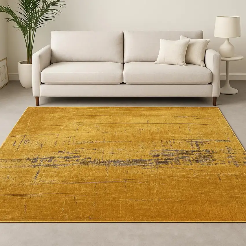 Yellow And Brown Chevron ,Washable, Area Rug Photo 1