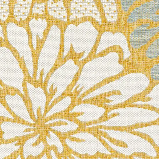 Yellow And Cream Floral Indoor Outdoor Area Rug Photo 2