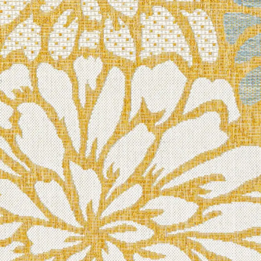 Yellow And Cream Floral Indoor Outdoor Area Rug Photo 2