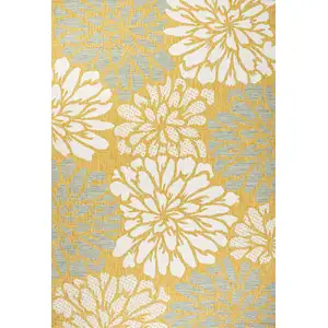Photo of Yellow And Cream Floral Indoor Outdoor Area Rug