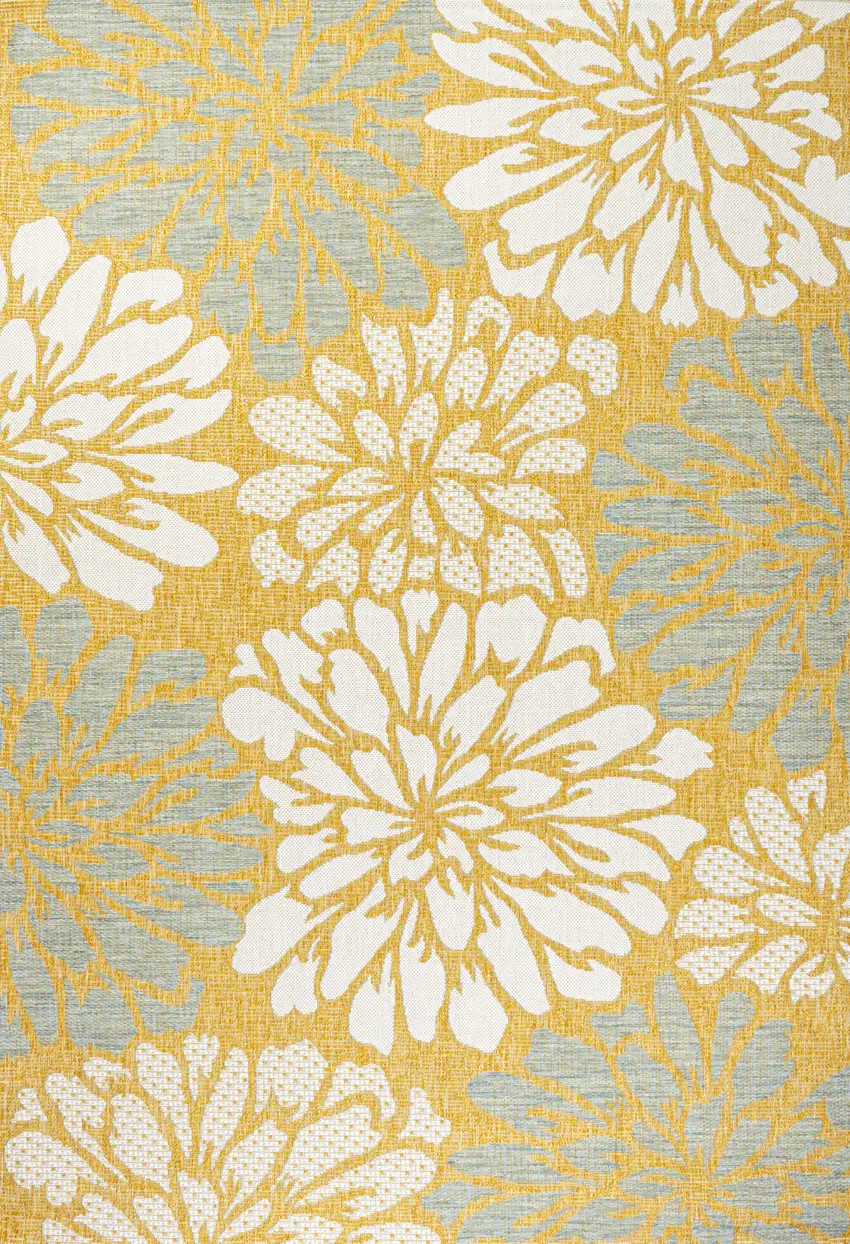 Yellow And Cream Floral Indoor Outdoor Area Rug Photo 1