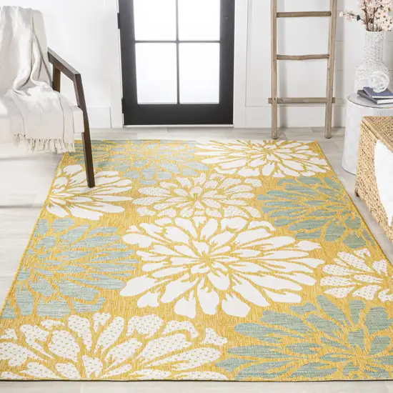 Yellow And Cream Floral Indoor Outdoor Area Rug Photo 7