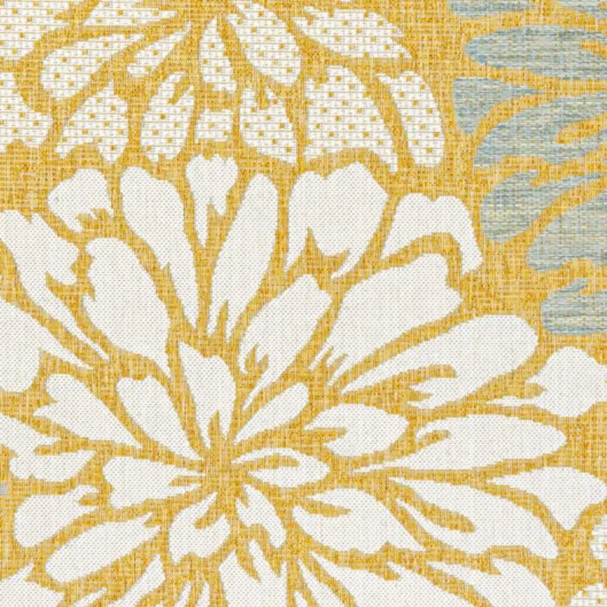 Yellow And Cream Floral Indoor Outdoor Area Rug Photo 3