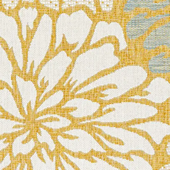 Yellow And Cream Floral Indoor Outdoor Area Rug Photo 2