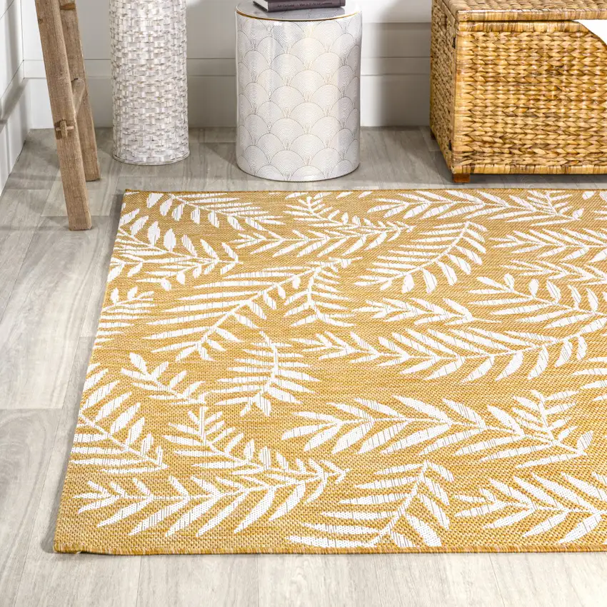 Yellow And Cream Floral Indoor Outdoor Area Rug Photo 6