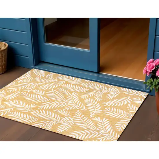 Yellow And Cream Floral Indoor Outdoor Area Rug Photo 1