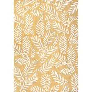 Photo of Yellow And Cream Floral Indoor Outdoor Area Rug