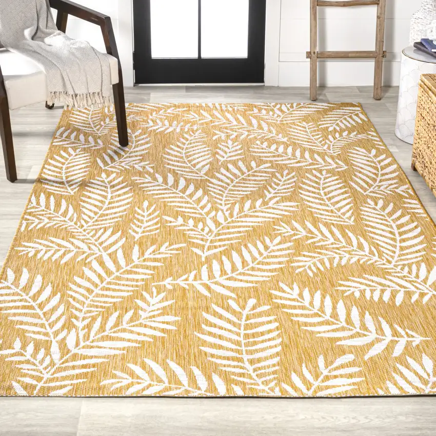 Yellow And Cream Floral Indoor Outdoor Area Rug Photo 7