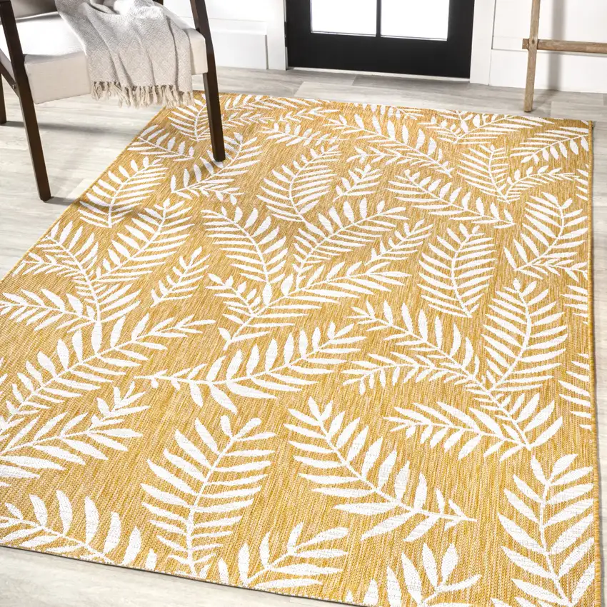 Yellow And Cream Floral Indoor Outdoor Area Rug Photo 5
