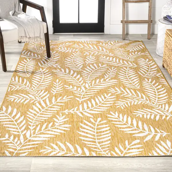 Yellow And Cream Floral Indoor Outdoor Area Rug Photo 7