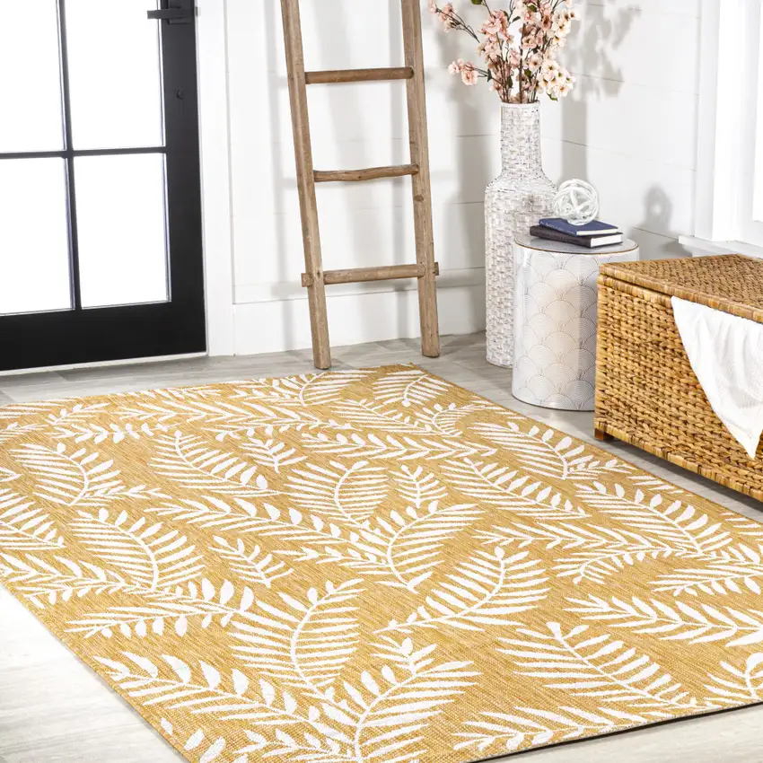 Yellow And Cream Floral Indoor Outdoor Area Rug Photo 8