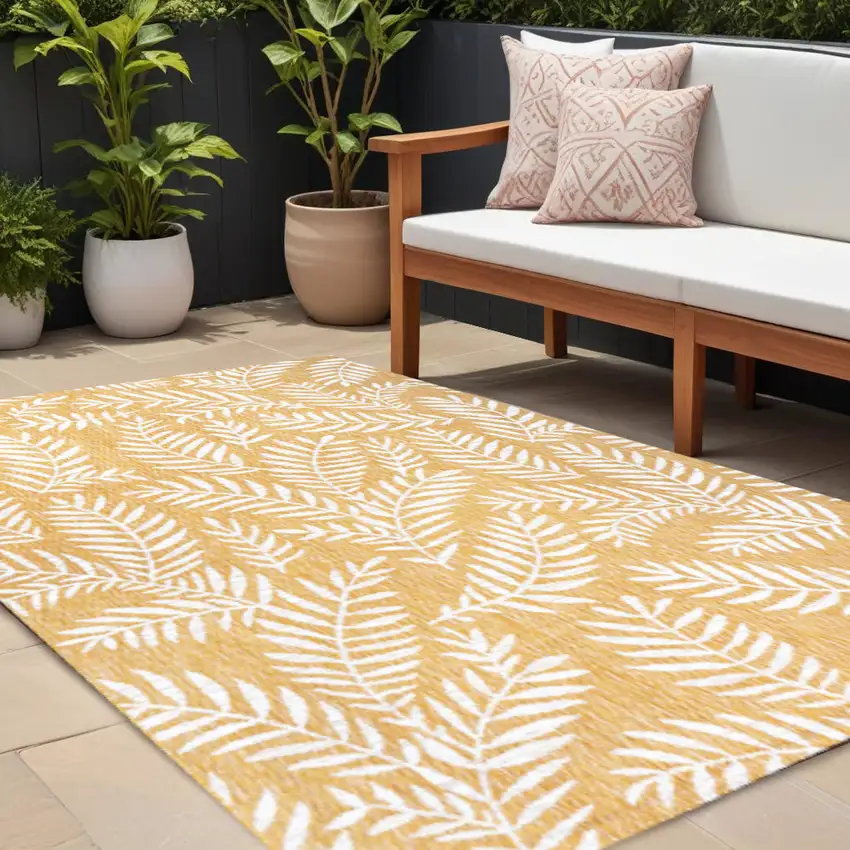 Yellow And Cream Floral Indoor Outdoor Area Rug Photo 1