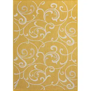 Photo of Yellow And Cream Floral Indoor Outdoor Area Rug
