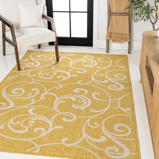 Yellow And Cream Floral Indoor Outdoor Area Rug Photo 5