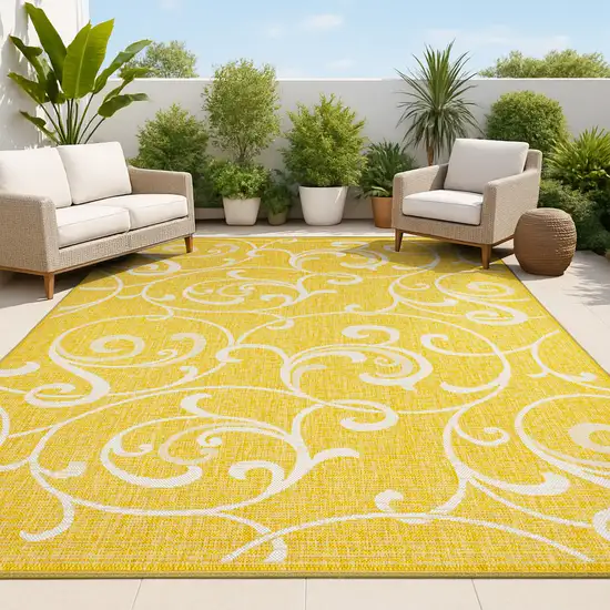 Yellow And Cream Floral Indoor Outdoor Area Rug Photo 4