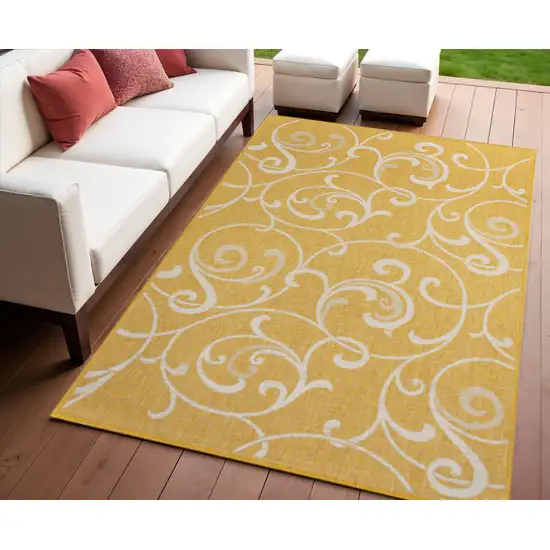 Yellow And Cream Floral Indoor Outdoor Area Rug Photo 1