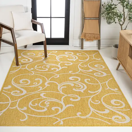 Yellow And Cream Floral Indoor Outdoor Area Rug Photo 7