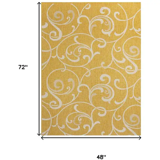 Yellow And Cream Floral Indoor Outdoor Area Rug Photo 5