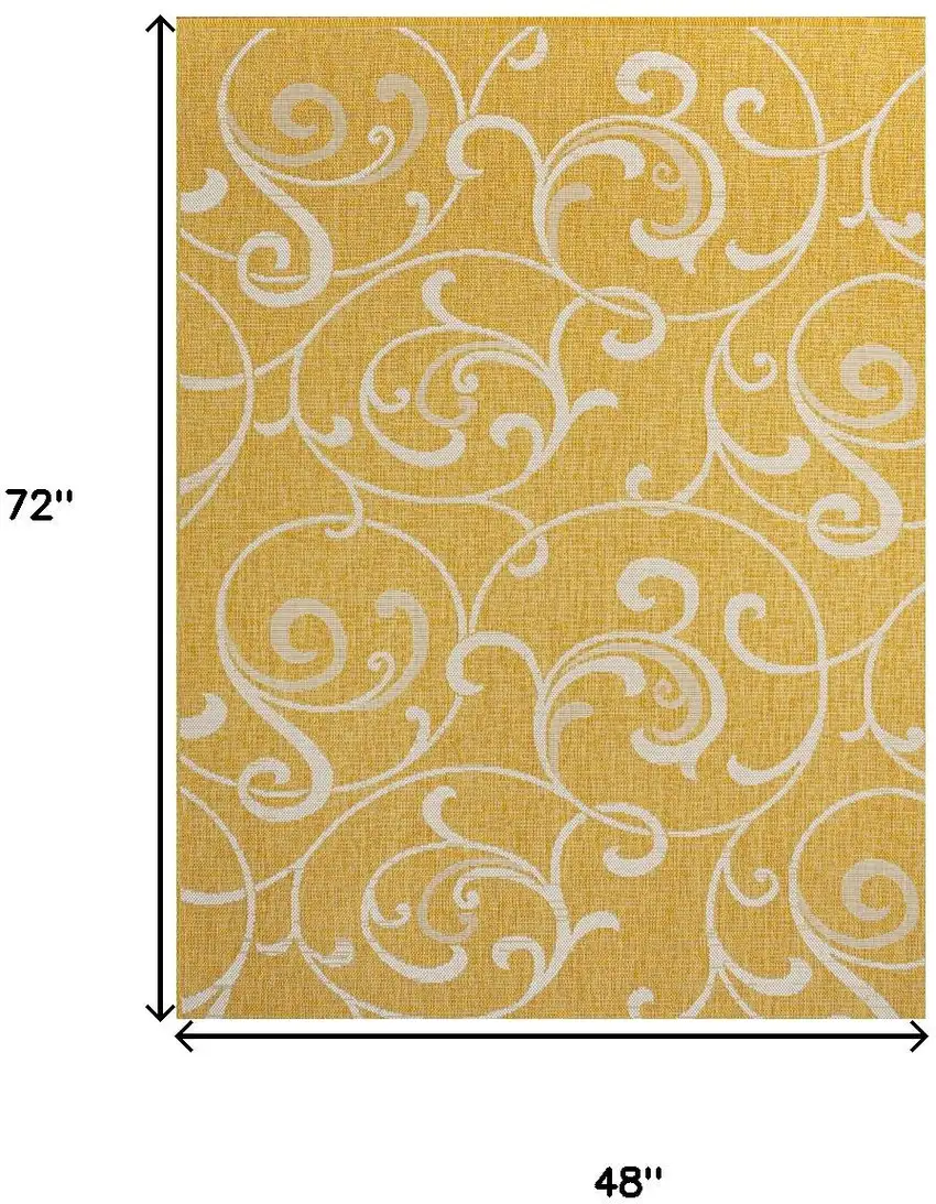 Yellow And Cream Floral Indoor Outdoor Area Rug Photo 5