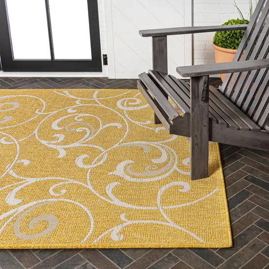 Yellow And Cream Floral Indoor Outdoor Area Rug Photo 9