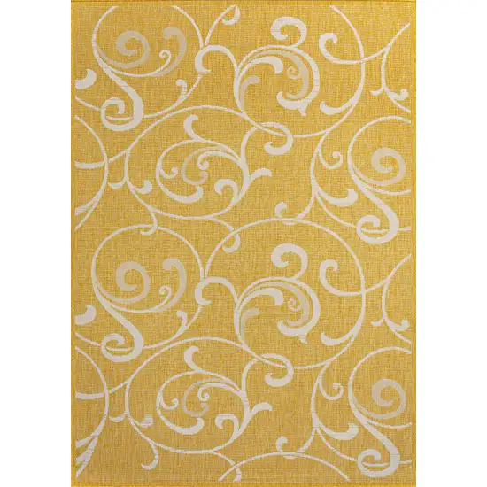 Yellow And Cream Floral Indoor Outdoor Area Rug Photo 1