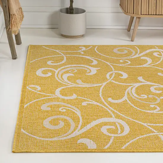 Yellow And Cream Floral Indoor Outdoor Area Rug Photo 6