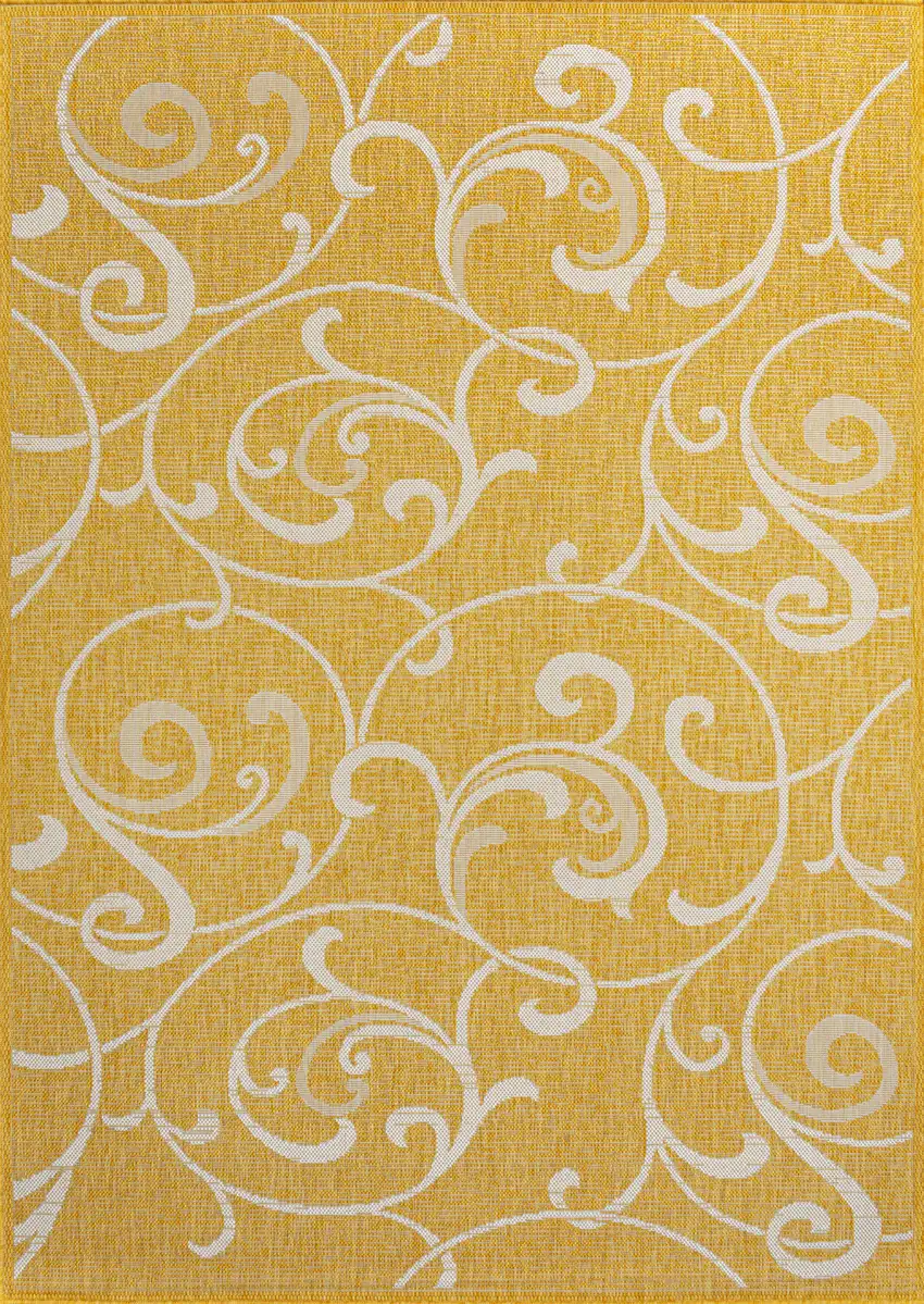 Yellow And Cream Floral Indoor Outdoor Area Rug Photo 2