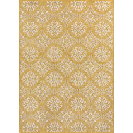 Yellow And Cream Floral Indoor Outdoor Area Rug Photo 1