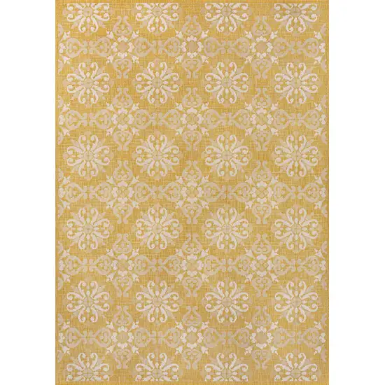Yellow And Cream Floral Indoor Outdoor Area Rug Photo 3