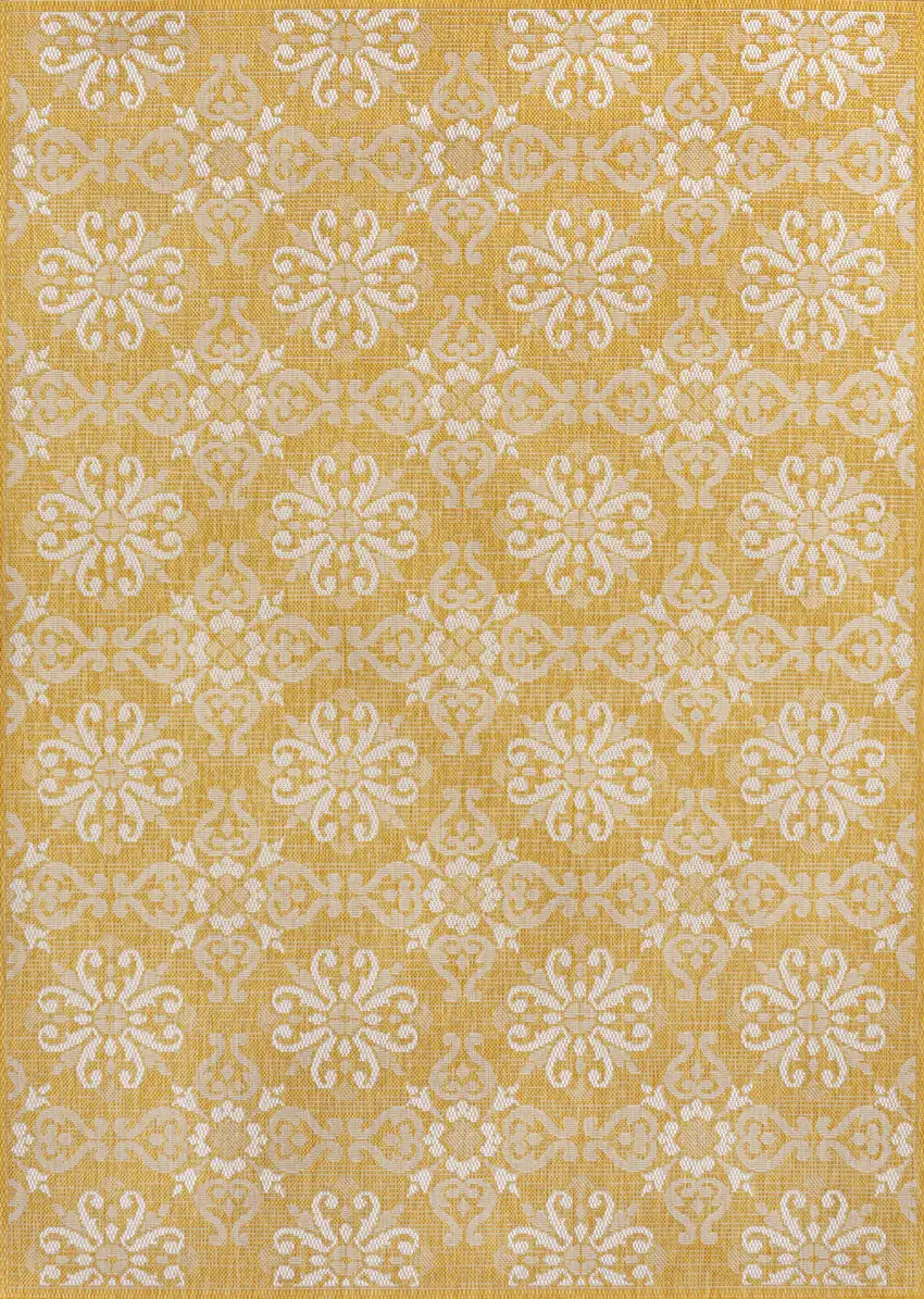 Yellow And Cream Floral Indoor Outdoor Area Rug Photo 1