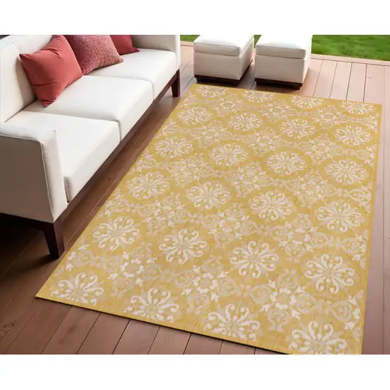 Yellow And Cream Floral Indoor Outdoor Area Rug Photo 1