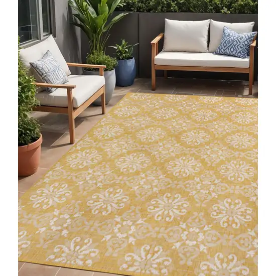 Yellow And Cream Floral Indoor Outdoor Area Rug Photo 1