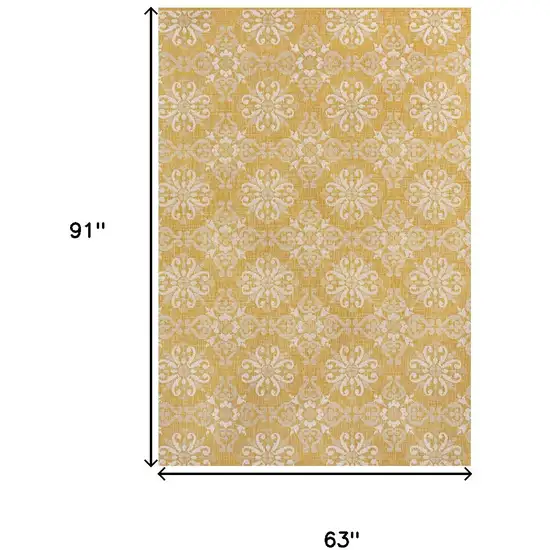 Yellow And Cream Floral Indoor Outdoor Area Rug Photo 3